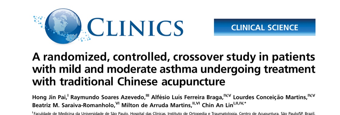 Cabeçalho do artigo científico A randomized, controlled, crossover study in patients with mild and moderate asthma undergoing treatment with traditional Chinese acupuncture, de Hong Jin Pai e colaboradores, revista Clinics, 2015.